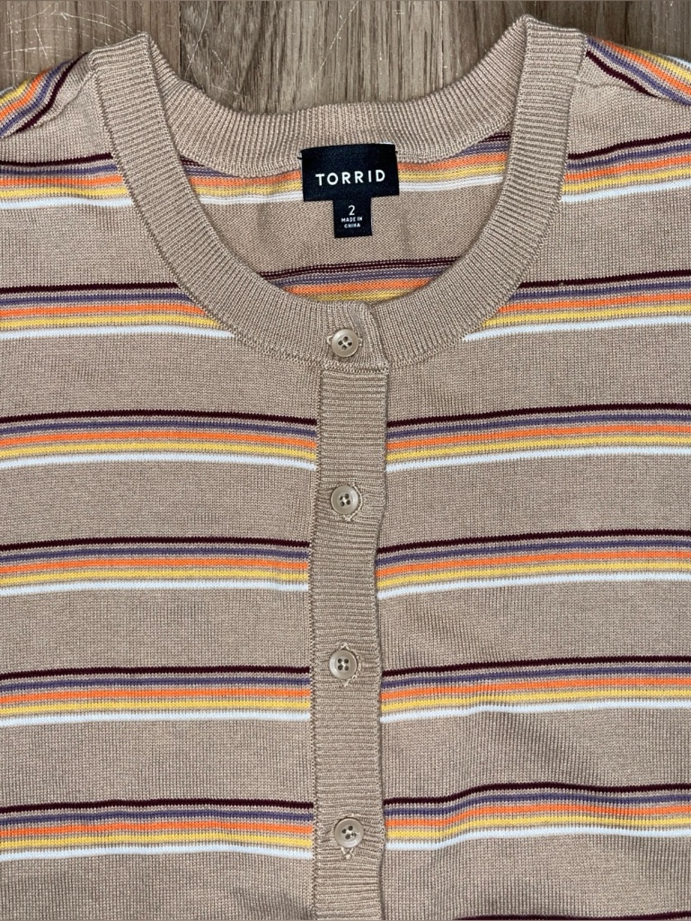 Torrid Women’s Short Sleeve Cardigan Sweater In Taupe Multi Stripe Size 2 Cotton